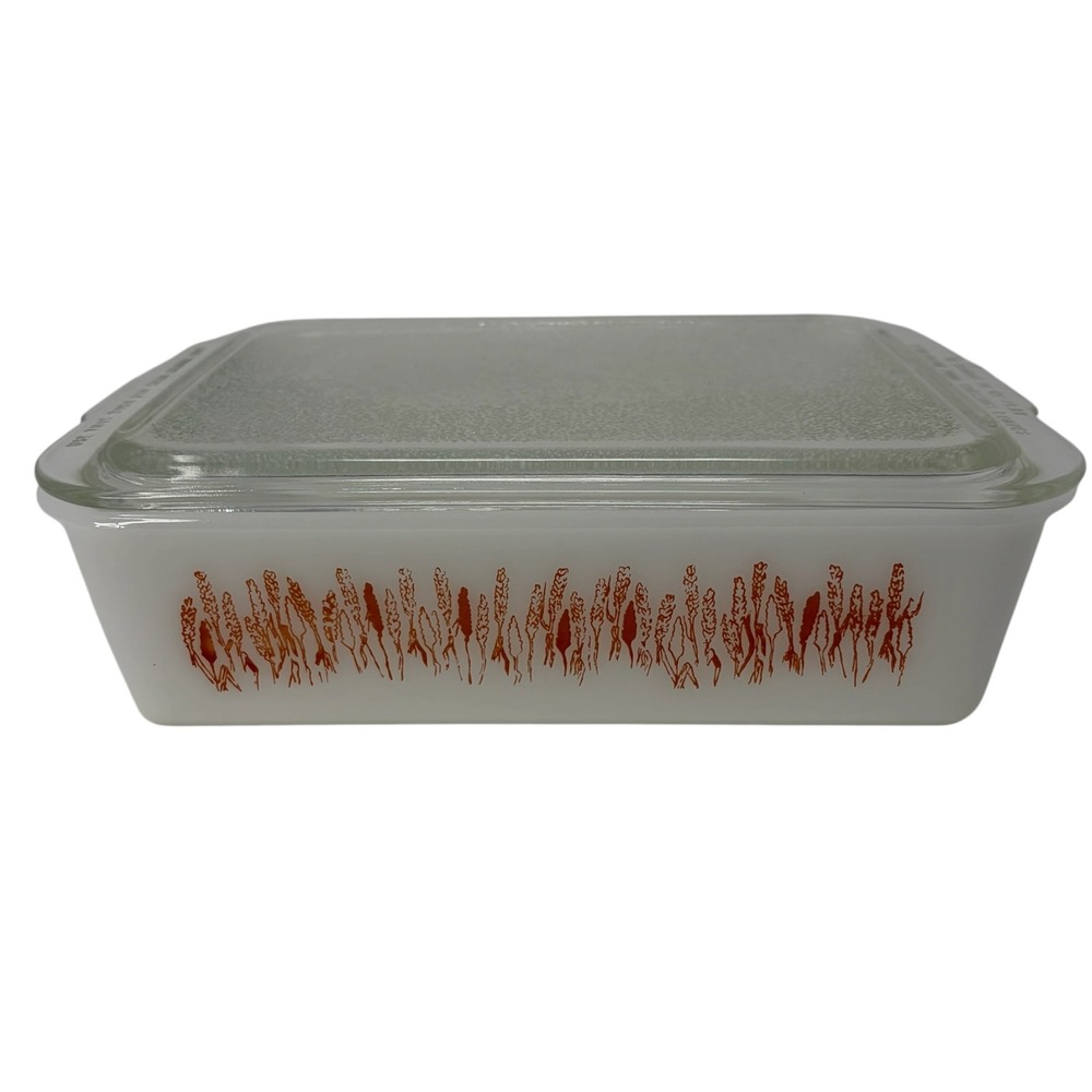 Vintage Proctor Silex Milk Glass Casserole‎ Dish Wheat Pattern w Glass Lid